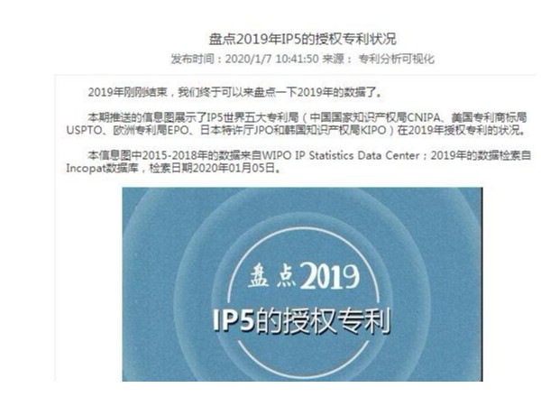 盘点2019年IP5的授权专利状况